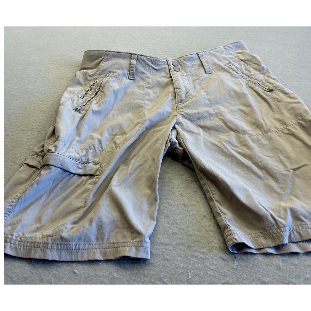 Merrell Hiking Shorts Womens 4 Tan‎ Nylon Spandex M WICK Outdoor Trail Cargo